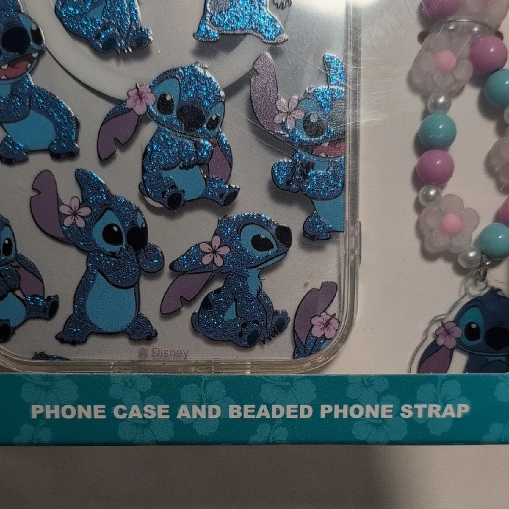 Disney Stitch iPhone 15 Pro Max Case with Beaded Strap - Blue and Pink
